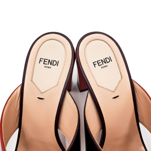 FENDI Brown Nappa Leather Floral Slip-On Heels Designer Mules Shoes EU 38 - Picture 5 of 10